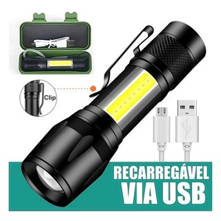 Kit Mini Lanterna Tática Com Led E Zoom Recarregável Usb