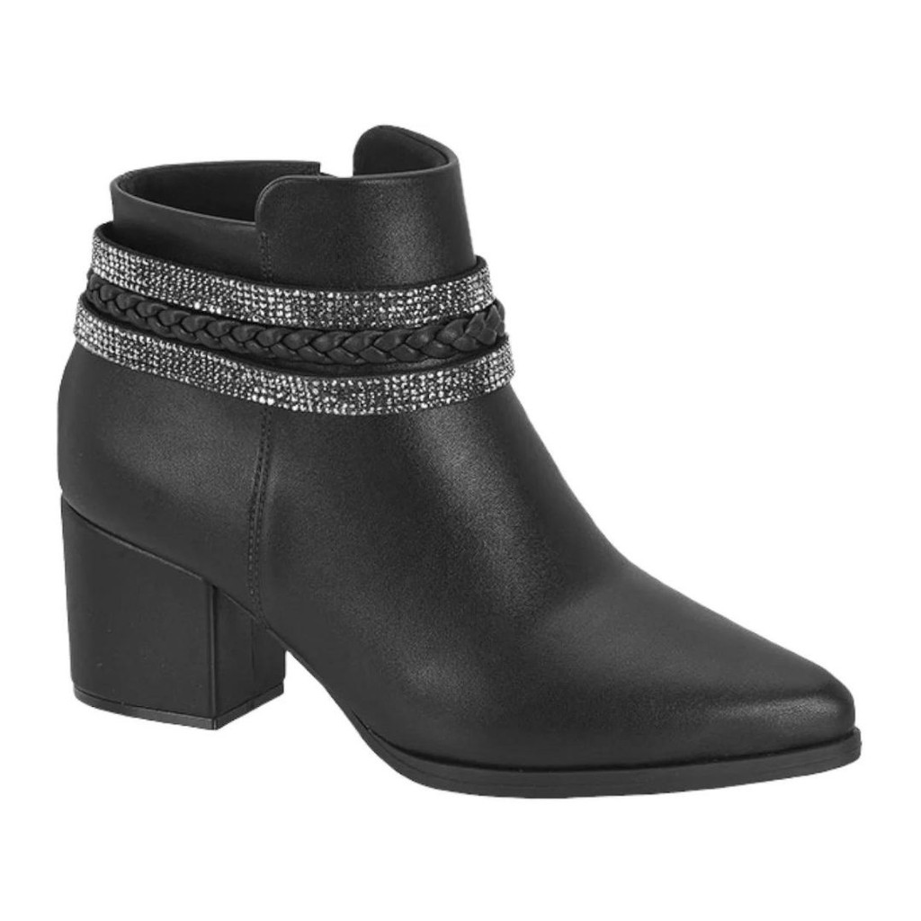 Bota Feminina Cano Curto Vizzano Salto Grosso Bico Fino Napa