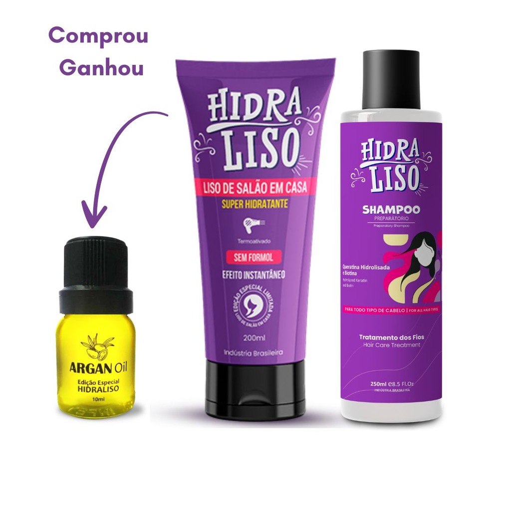 Kit Progressiva Sem Formol Hidraliso + Argan + Shampoo