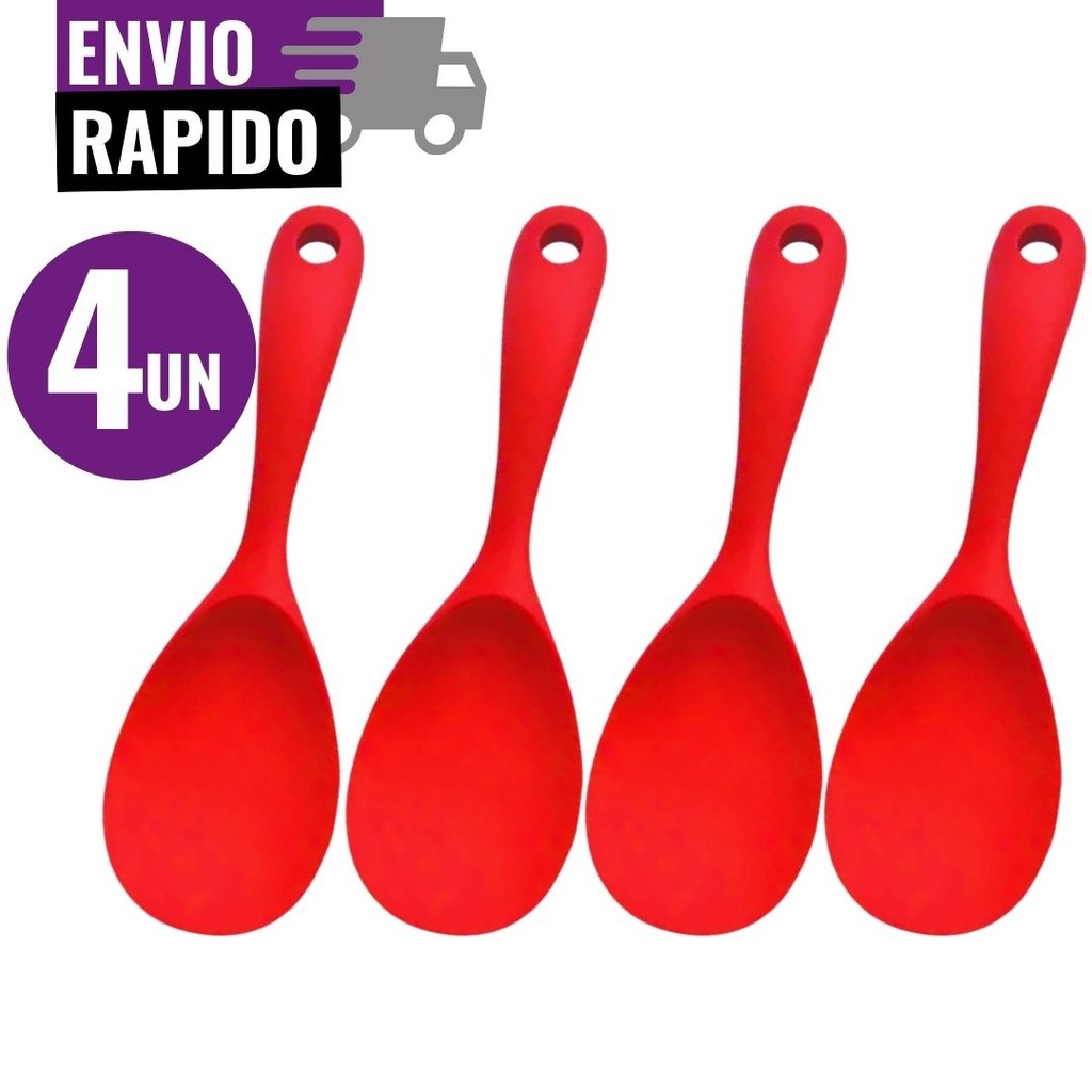 Colher de Servir Silicone | 4 Unidades Arroz Utensílio Antiaderente Multiuso Não Risca Panela