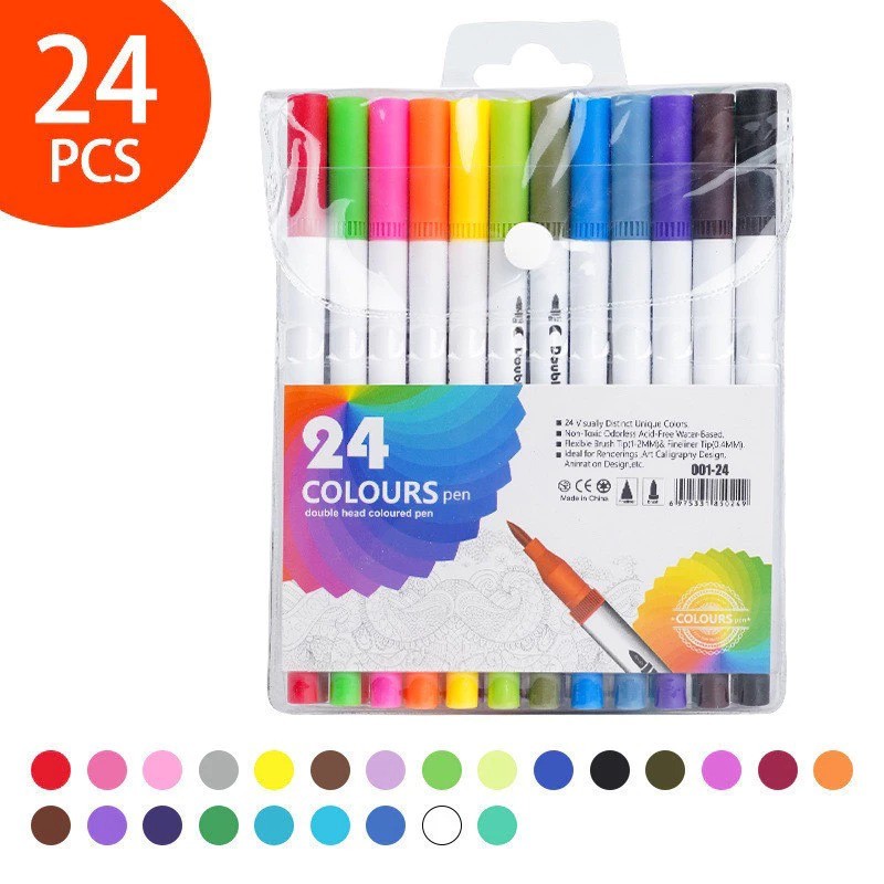 Kit12/ 24/36/48/ Canetas 2 em 1 Brush Lettering e Ponta Fina Dual Pen Canetinha Colorir Desenho