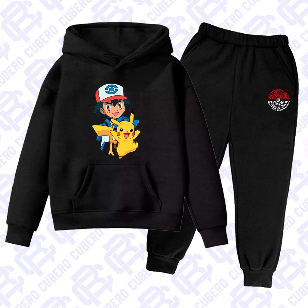 Kit Conjunto Infantil De Moletom Flanelado  Pokémon GO Fofo Blusa E Calça De Frio 100% Algodão Envio Imediato