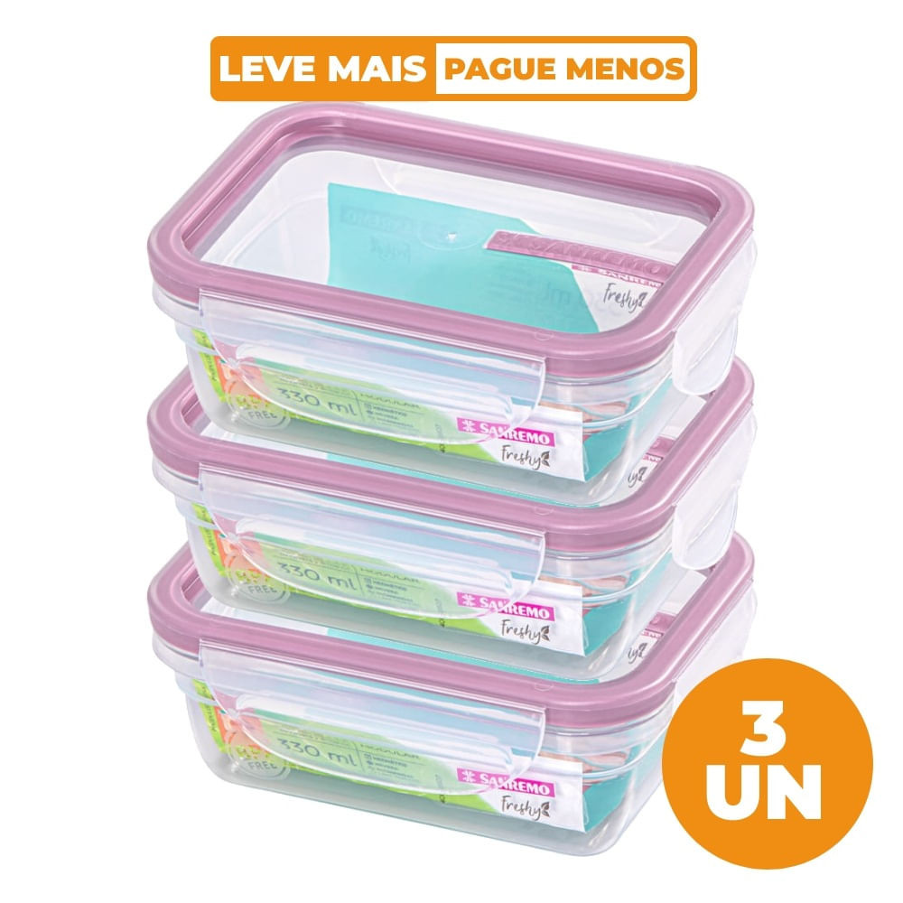 Kit 3 Potes Plásticos com Travas Herméticos Açaí 330ml Freshy Sanremo em Oferta na Shopee