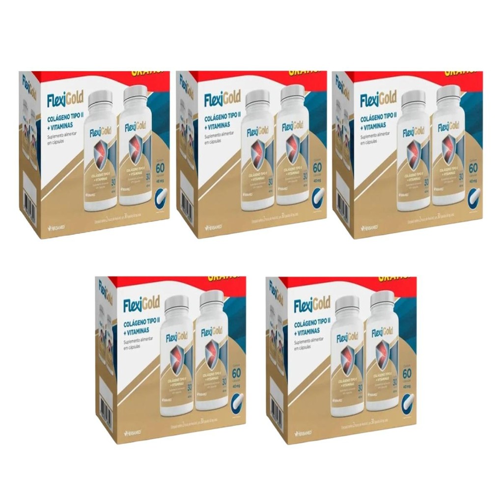 Kit 5 Special Pack Herbamed FlexiGold Colágeno Tipo II + Vitaminas Com 60 Cápsulas Cada em Oferta na Shopee