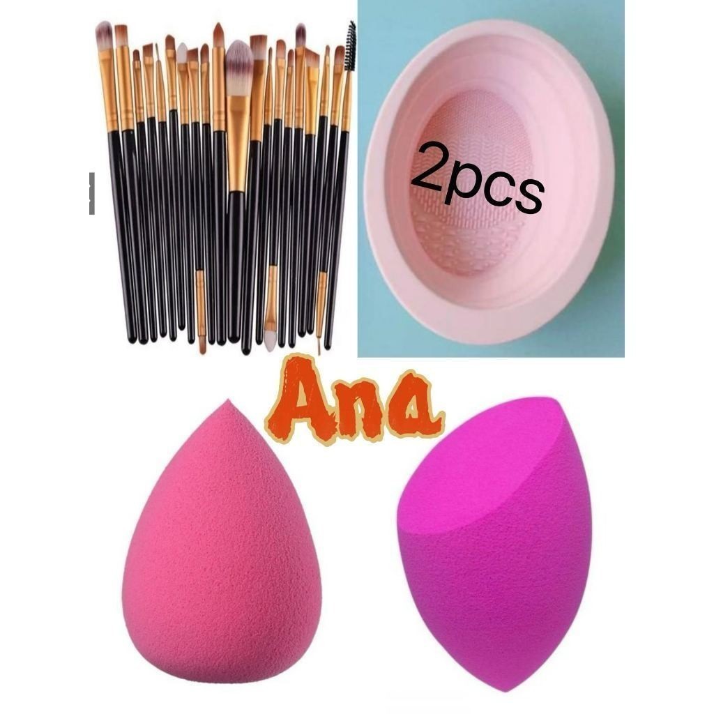 KIT 20 Pcs  Pincéis De Maquiagem+2 Tigela para limpeza de pincéis+2 Esponjas - Beauty