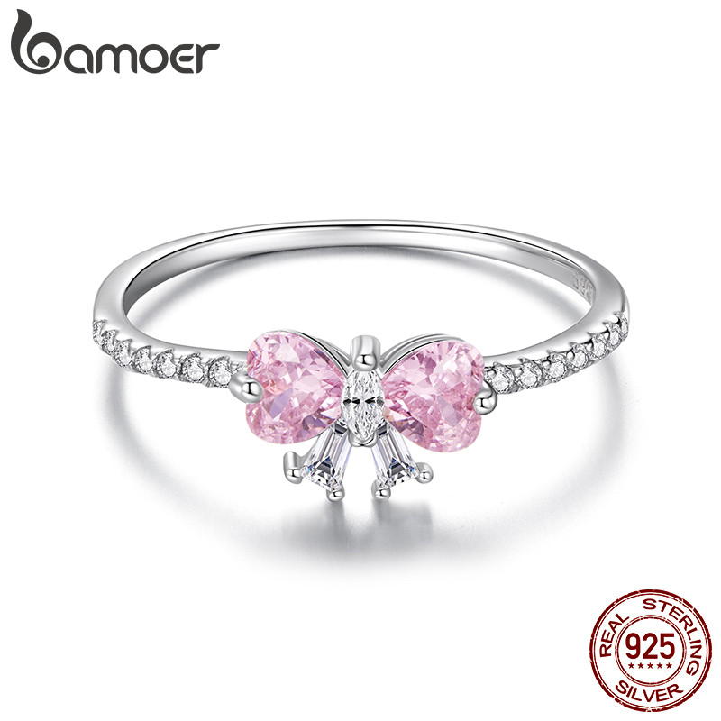 Anel De Prata Esterlina 925 Bamoer Rosa Arco Design Joias Presente Feminino em Oferta na Shopee