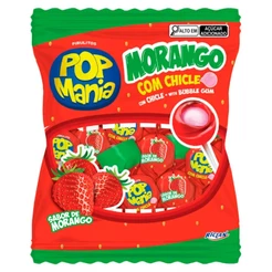 Pirulito Pop Mania Morango Recheio Chiclete 500g - Riclan