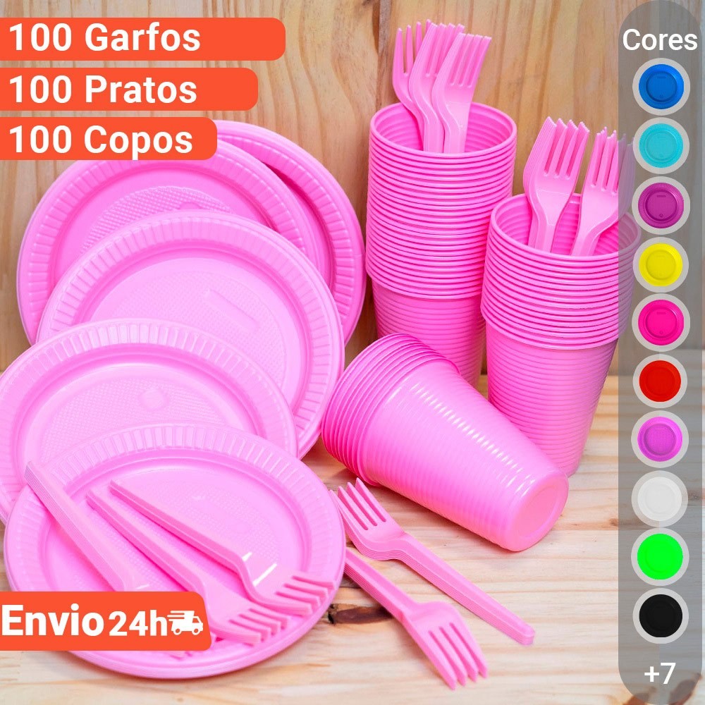 Kit Descartáveis Festa de Aniversário Econômico 100 Pessoas 300 Itens Bellocopo Cores Padronizadas