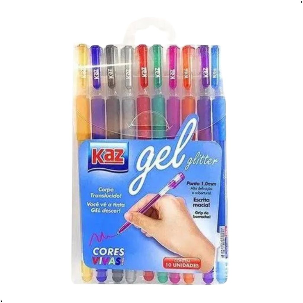 Caneta Gel Glitter 1.0mm Colorida 10 Cores Kaz Material Escolar