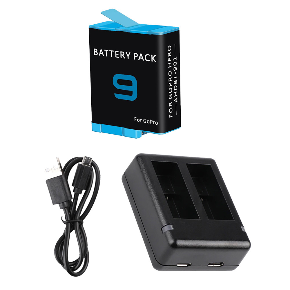 Kit com 1 Bateria e Carregador Duplo para GoPro HERO9 HERO10 HERO11 e HERO12 Black