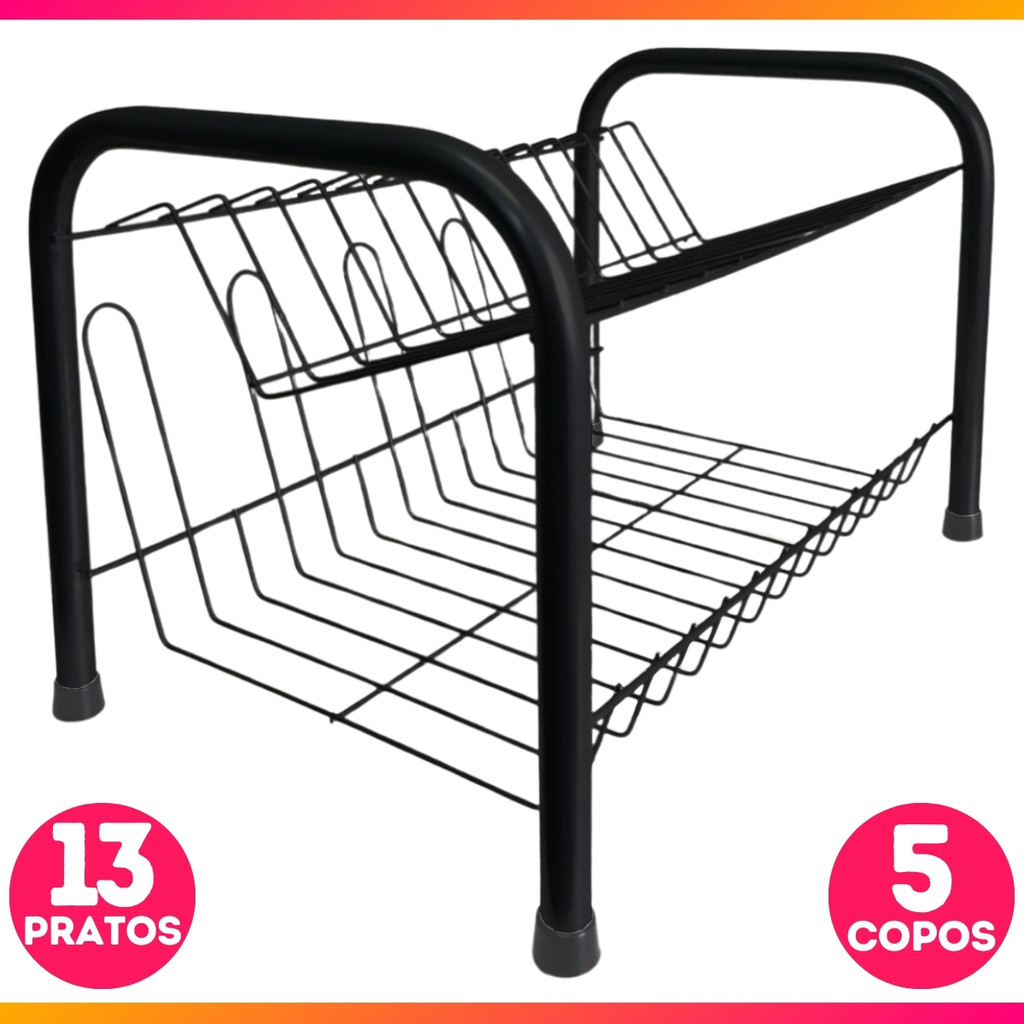 Escorredor De Louças Versátil Duplo Secador Copos 13 Pratos 2 Andares em Oferta na Shopee