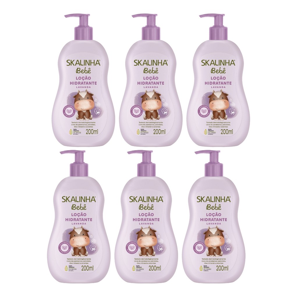Kit 6 Loção Hidratante Bebê Infantil Lavanda Vegano Skalinha - Mom & Baby
