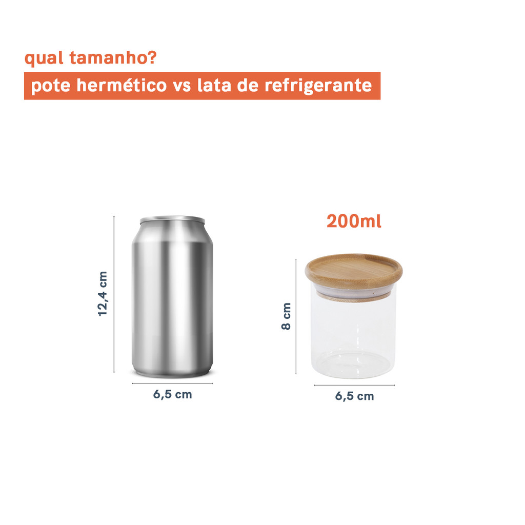 Detalhes do Potes de Vidro P/ Mantimentos C/ Tampa Bambu 200ml - 10 Pçs Oikos
