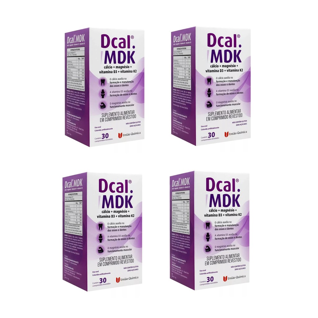 Kit 4 Suplemento Dcal Mdk Cálcio Magnésio Vitamina D3  30cps