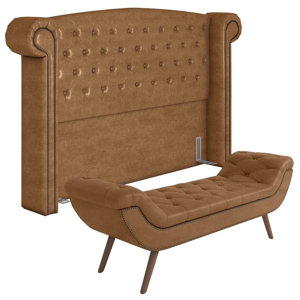 Cabeceira Cama Box King 195cm Provença e Recamier Veneto P02 Sintético Caramelo - Mpozenato