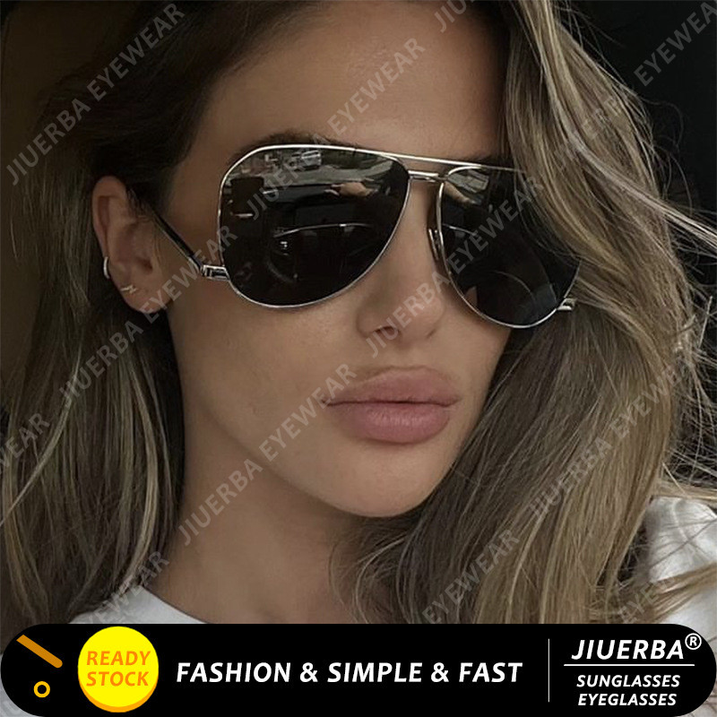 (JIUERBA) Óculos De Sol Aviador De Metal Para Mulheres Estilo Retrô Ocidental De Feixe Duplo em Oferta na Shopee
