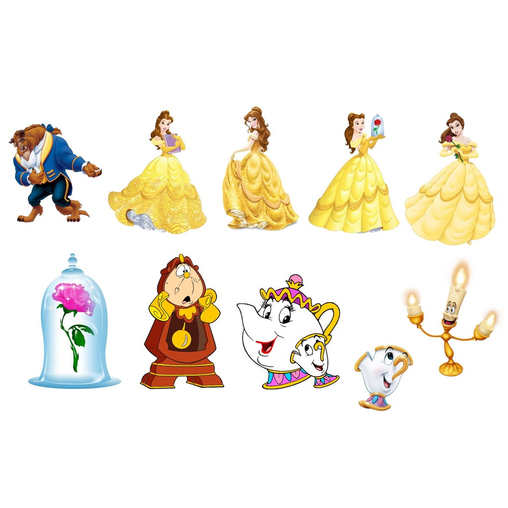 100 Apliques a bela e a fera Toppers Tags Tubetes Docinhos Festa Enfeites para Aniversário