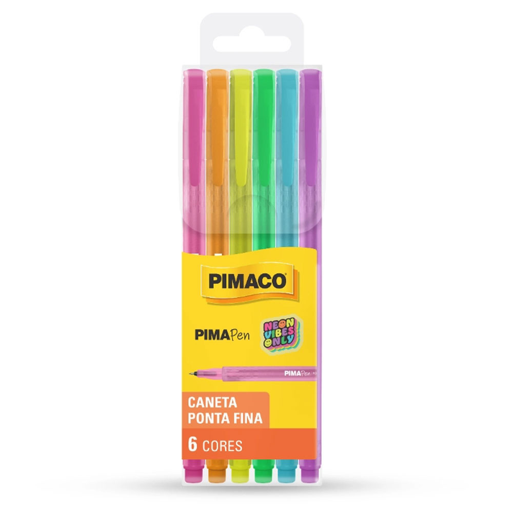 Caneta hidrográfica Pima Pen Neon 6 cores Pimaco - Stationery