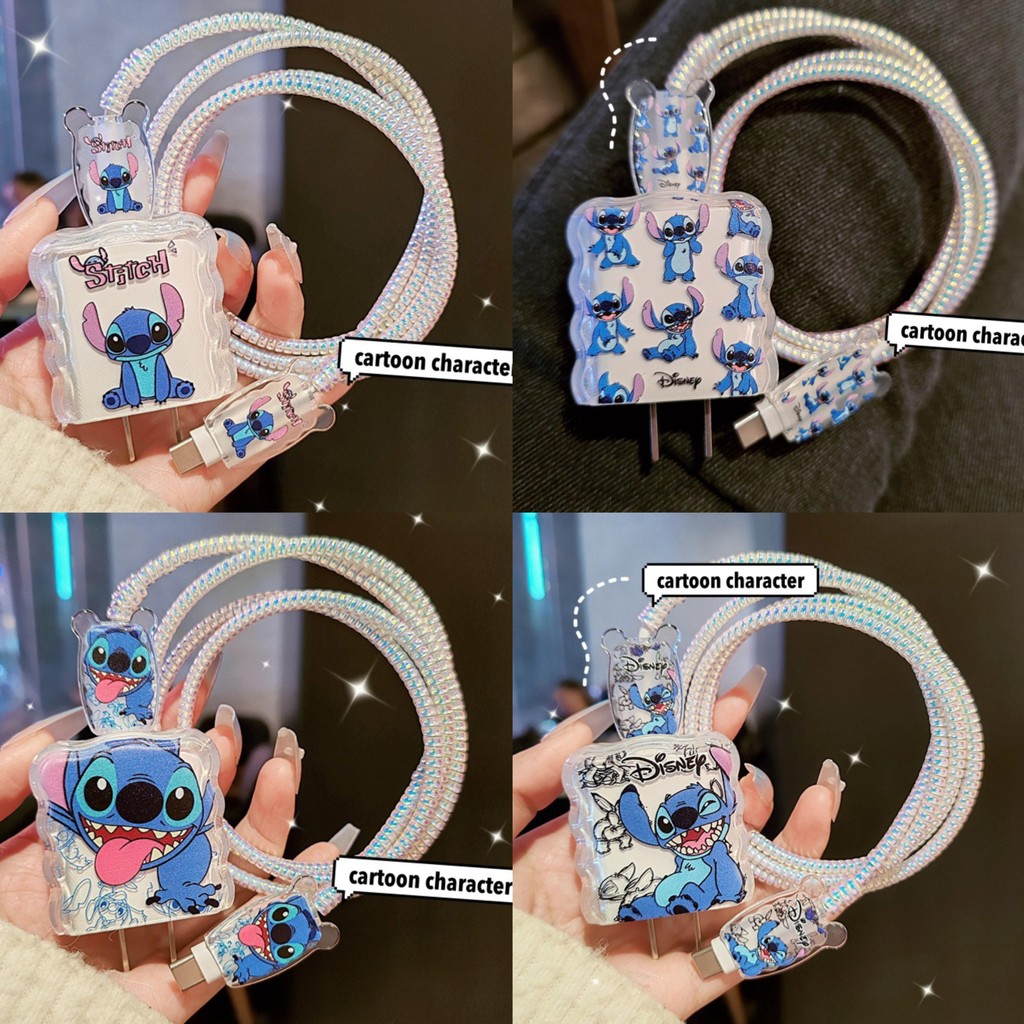 5 Pcs Cartoon Stitch Protetor De Cabo De Dados De Carregamento Acessórios Enroladores Compatíveis Para IPhone 18w/20w Ca em Oferta na Shopee