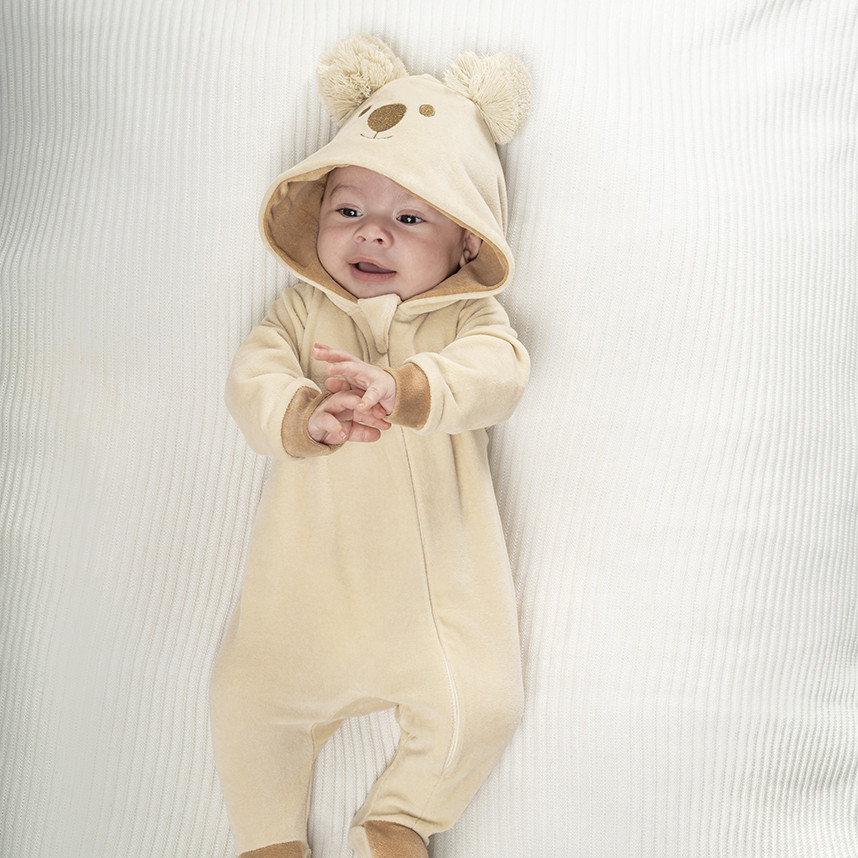 Macacão Fofinho em Plush com Capuz Coala em Oferta na Shopee