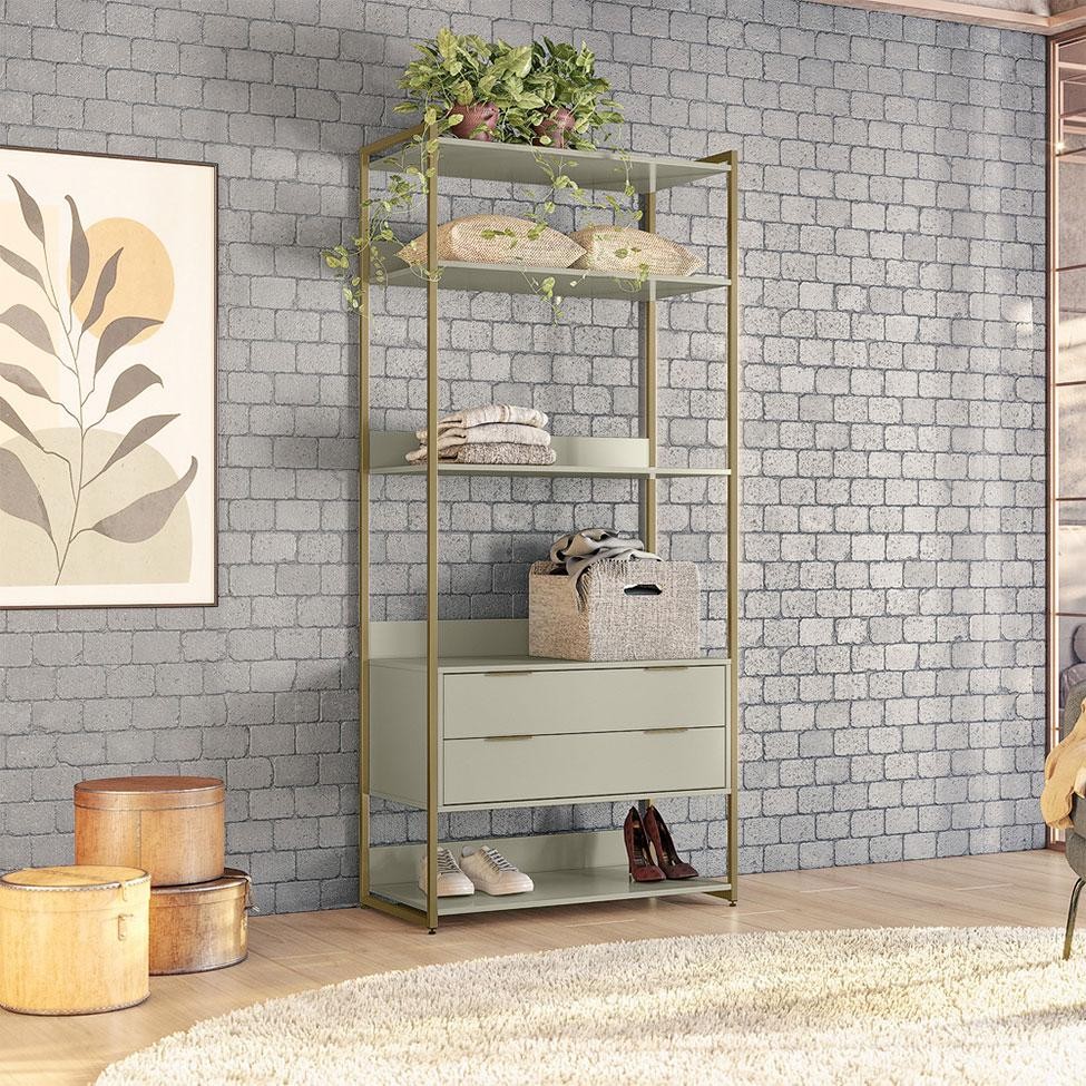 Guarda-Roupa Closet Industrial Mital 2 GV Off White e Dourado 89 cm em Oferta na Shopee