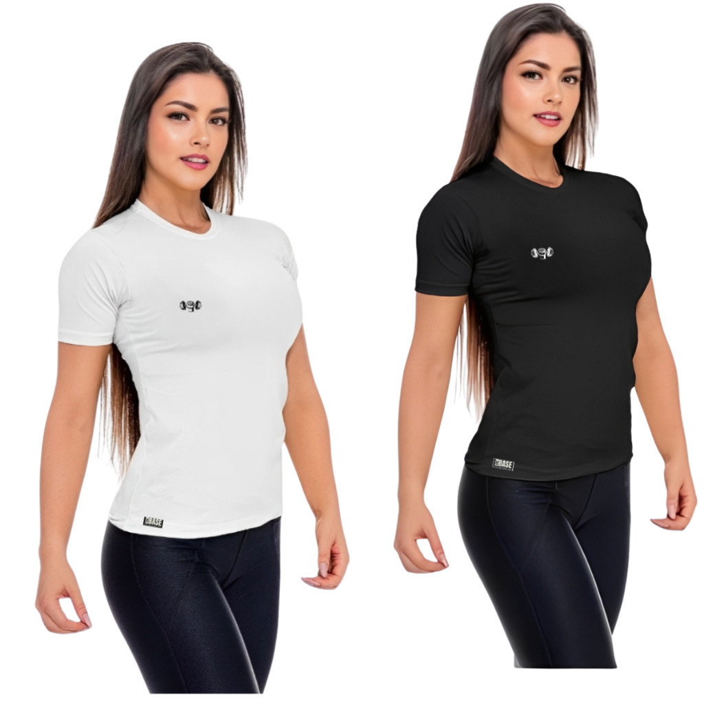 Kit 2 Camiseta Academia Feminina Blusa Treino Feminina Fitness Performance Corrida Pilates Proteção UV50 Musculação