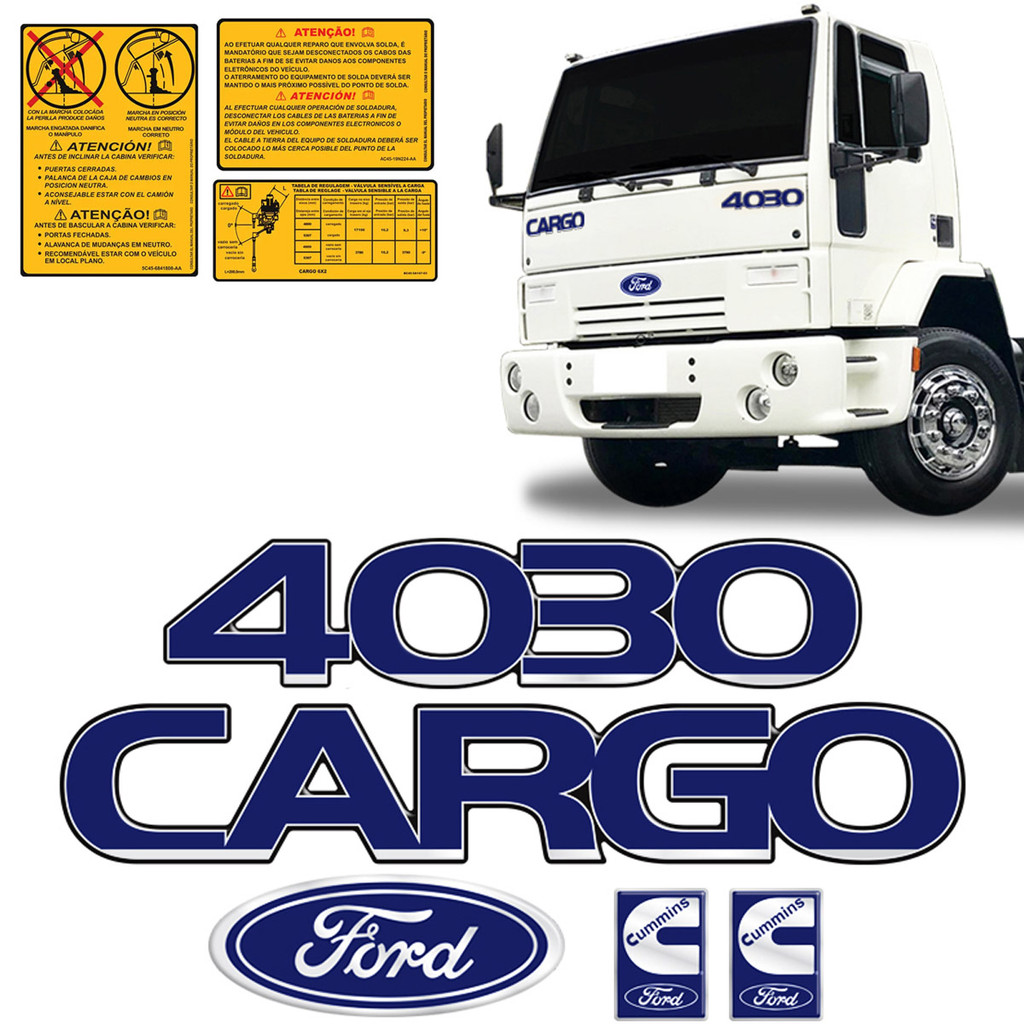 Kit Emblemas Cargo 4030 Adesivos Caminhão Ford Cummins