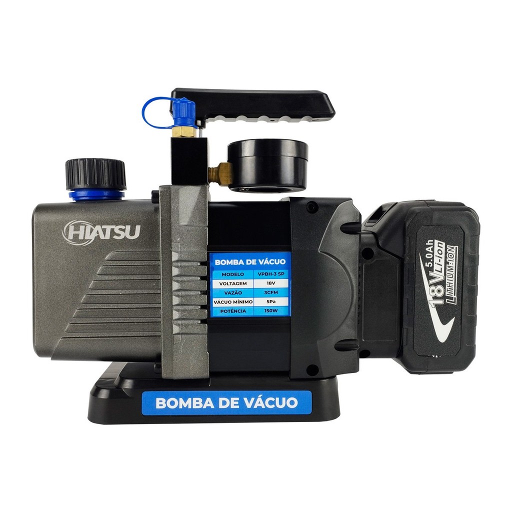Bomba De Vacuo 3cfm A Bateria C/ Vacuometro Integrado Hiatsu