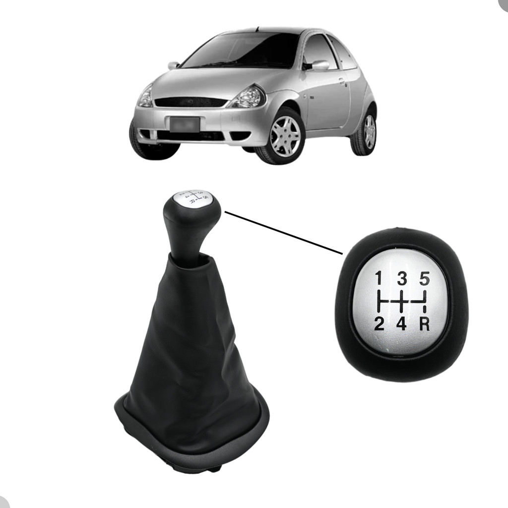 Jogo 2 Coifas De Cambio Manopla Ford Ka 1996 1997 1998 1999 2000 Preto Tampa Prata