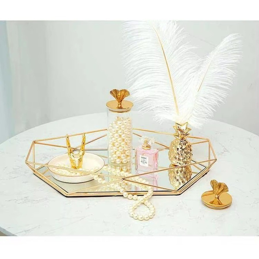 Bandeja Decorativa Geométrica Para Penteadeira Espelho Multiuso Dourada Decoração Quarto