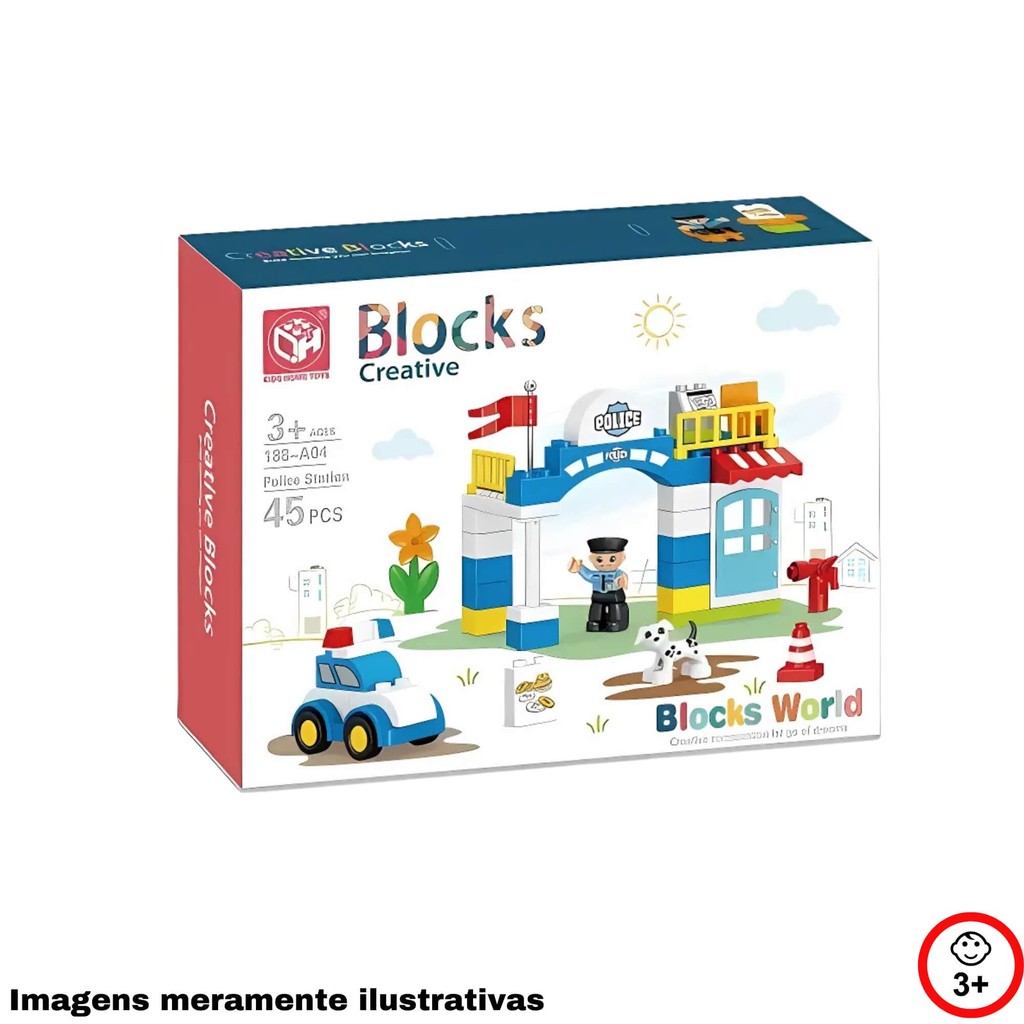 Detalhes do Brinquedo Infantil Cubic Blocos de Montar Estação de Polícia 45 Peças - BR2249