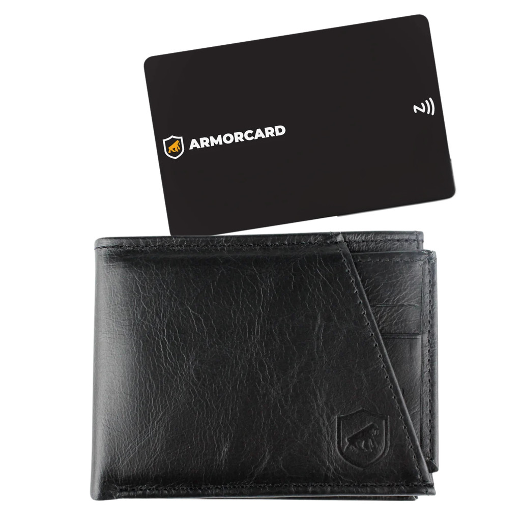 Carteira costurada em Couro 100% Masculina Reforçada Dinamic Gshield e ArmorCard Kit - Preta