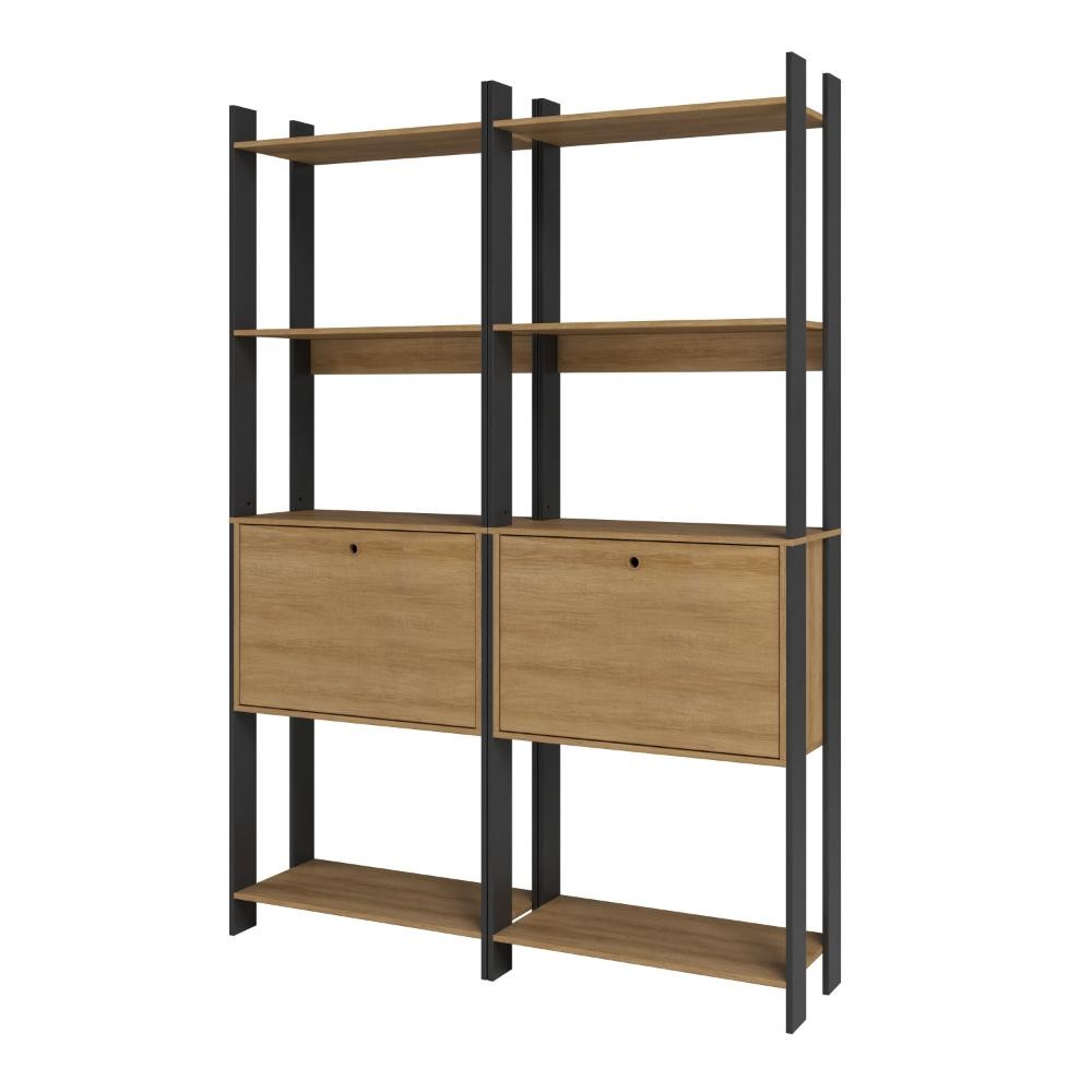 Kit 2 Estantes para Livros 2 Portas 10 Prateleiras Estilo Industrial Lâmina Mel/Preto - BRV Móveis em Oferta na Shopee
