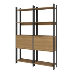 Kit 2 Estantes para Livros 2 Portas 10 Prateleiras Estilo Industrial Lâmina Mel/Preto - BRV Móveis