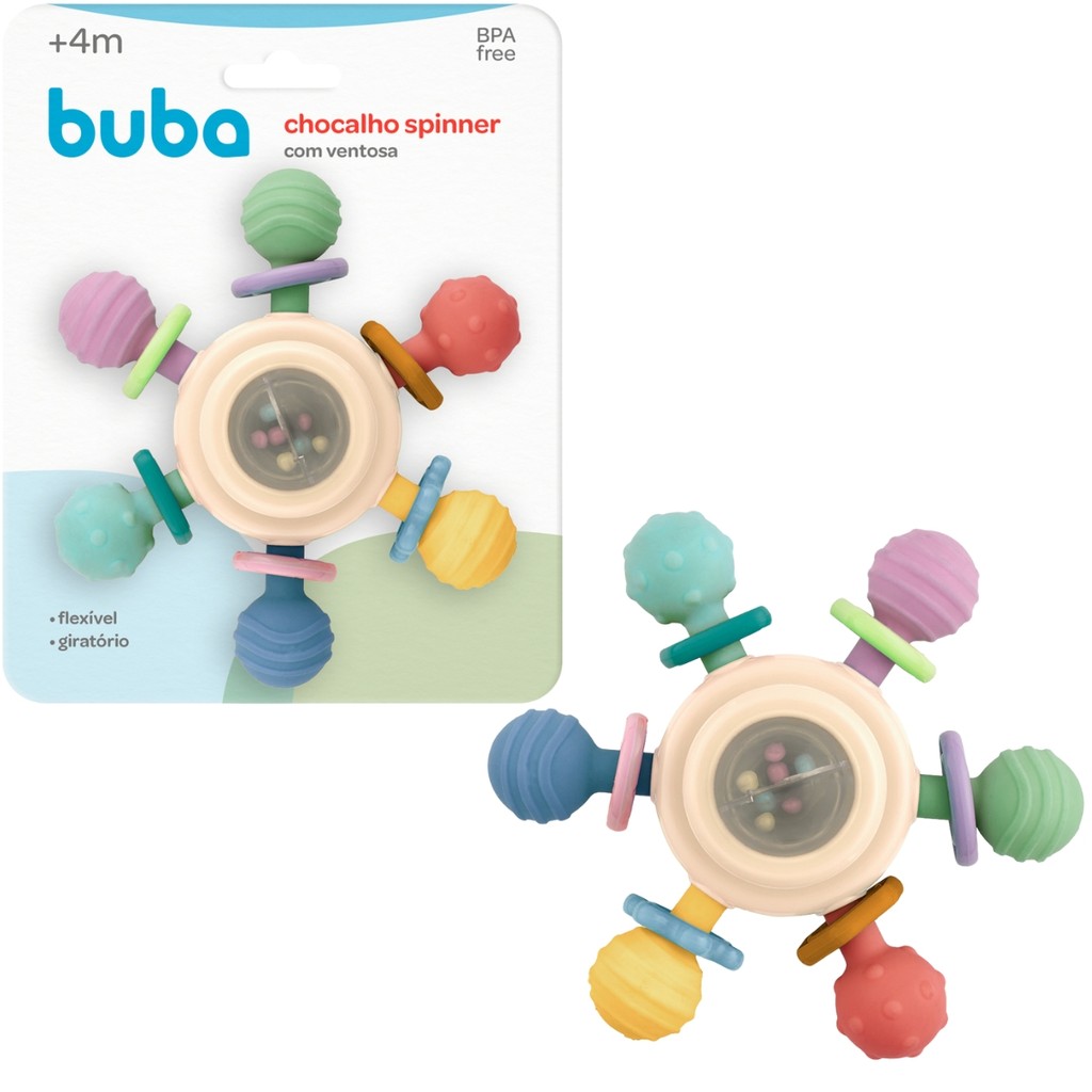 Mordedor Com Ventosa para Bebê Spinner Colorido - 19688 Buba em Oferta na Shopee