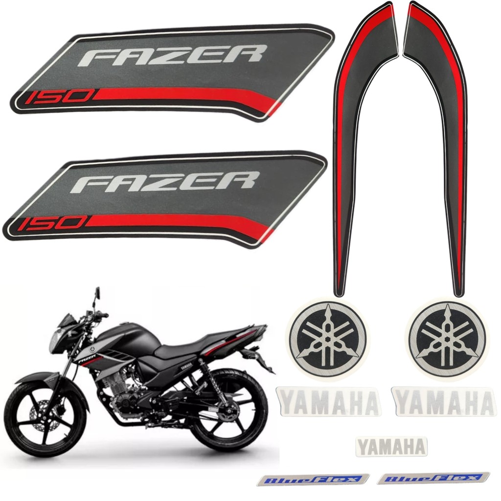 Kit Gráfico Adesivo Completo Ys Fazer 150 Ed 2014 2015 Preto
