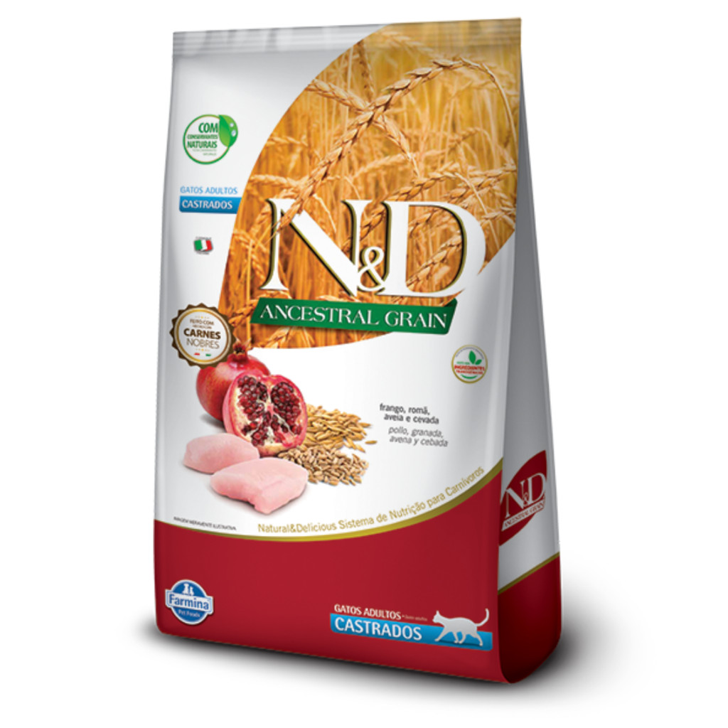 Ração N&D Ancestral Grain Para Gatos Castrados Sabor Frango e Romã 1,5kg em Oferta na Shopee
