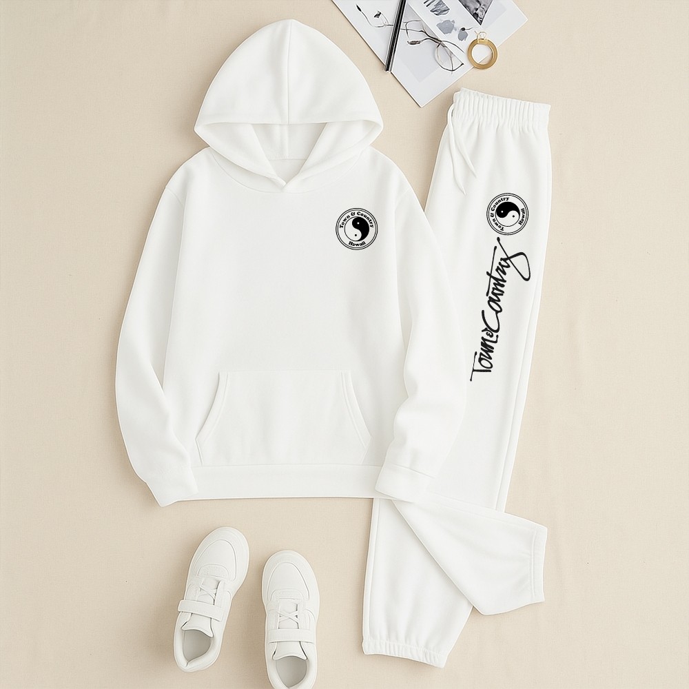 Conjunto Premium Moletom + Calça Estiloso Personalizada Com Ying Yang Confortavel Inverno Japones