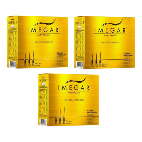 Kit 3 Imegar Hair Vitamins Homens & Mulheres 60cps - Prowin