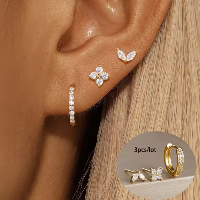 3 Pçs Banhado A Ouro Círculo Brincos De Argola Conjunto Para Mulheres Simples Zircão Flor Brinco Cartilagem Piercing Jói em Oferta na Shopee