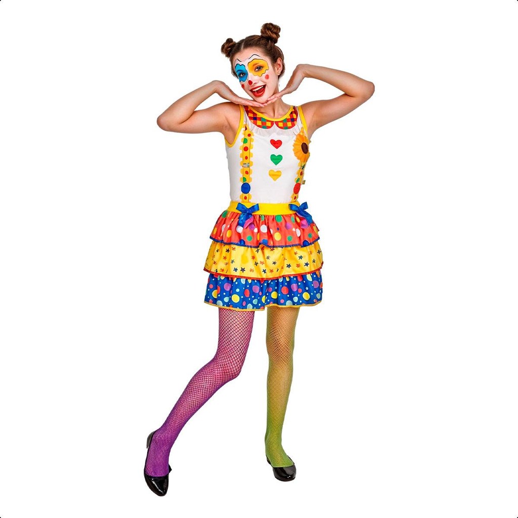 Fantasia Adulta Feminina Palhacinha de Circo Divertida pra Festa Carnaval e Halloween em Oferta na Shopee