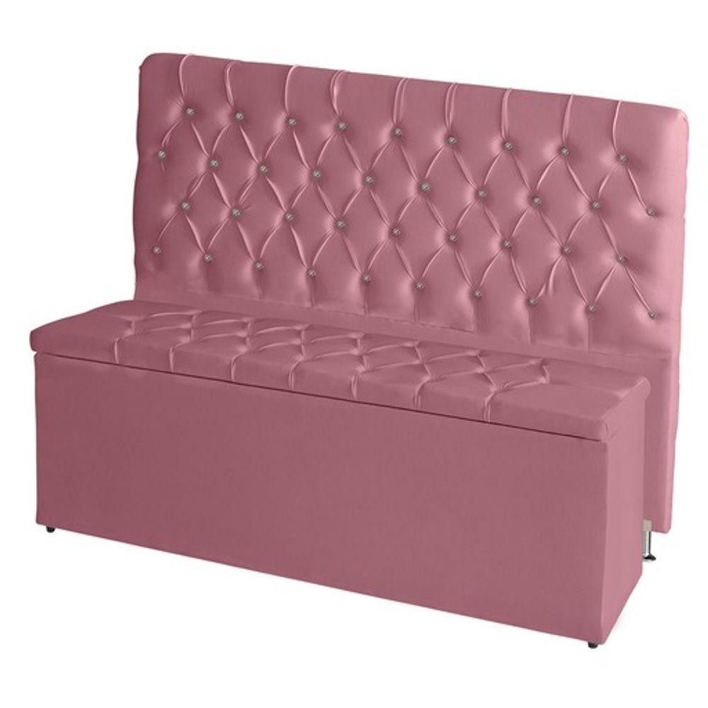 Kit Cabeceira De Cama E Calçadeira Baú Estrela King 195 Cm Suede Capitonê Rosa Claro Casa Móveis E Decoração