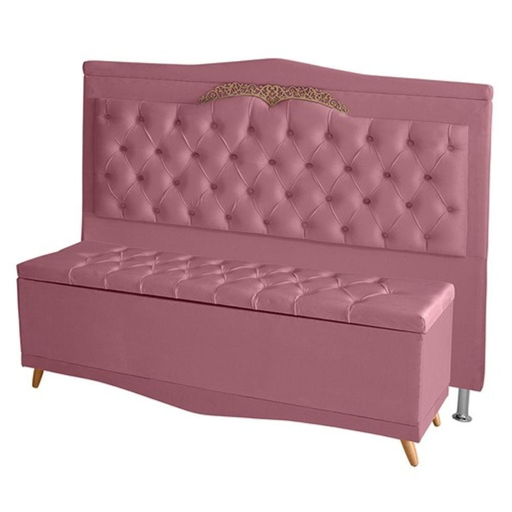 Kit De Cabeceira De Cama Box E Calçadeira Baú Barcelona Casal 140 Cm Retro Capitonê Suede Rosa Bebê Do Lar Móveis