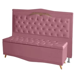 Kit De Cabeceira De Cama Box E Calçadeira Baú Barcelona Casal 140 Cm Retro Capitonê Suede Rosa Bebê Do Lar Móveis