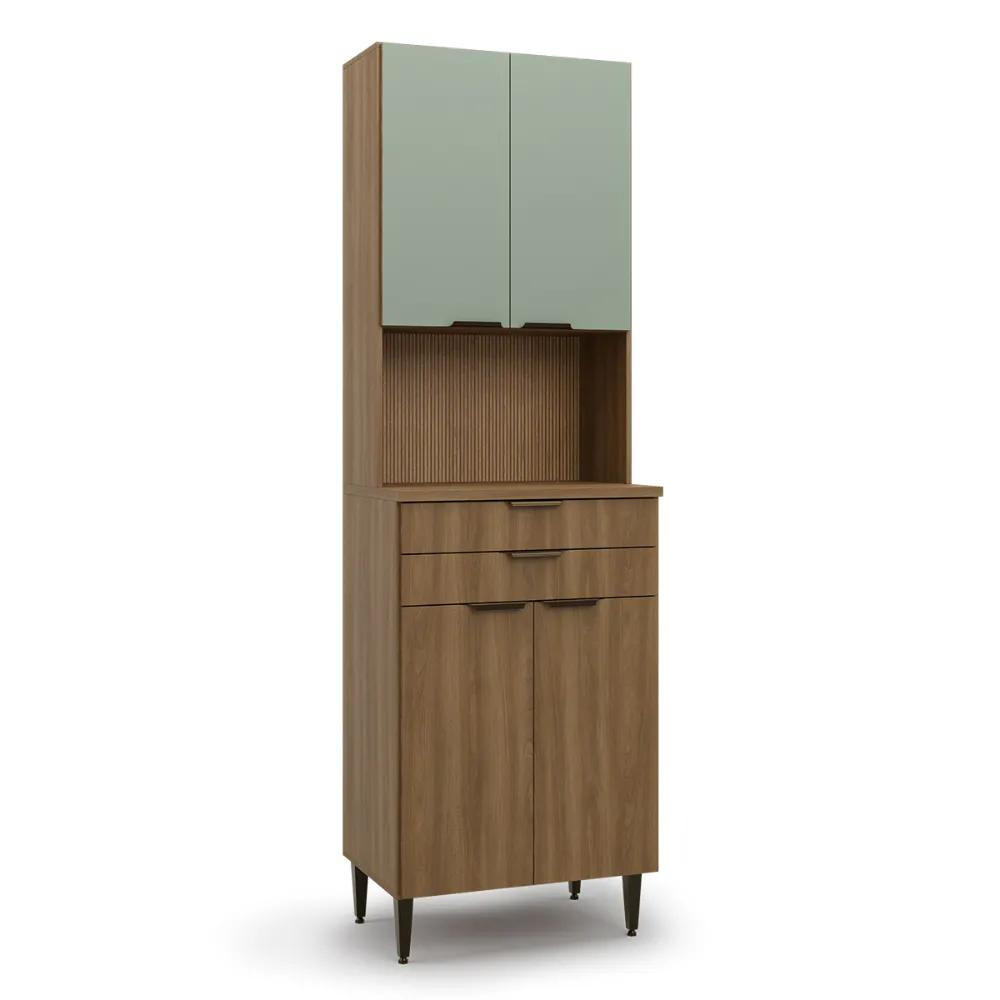 Paneleiro Duplo para Microondas Paris Nogal e Verde Mar Batrol - Home & Living