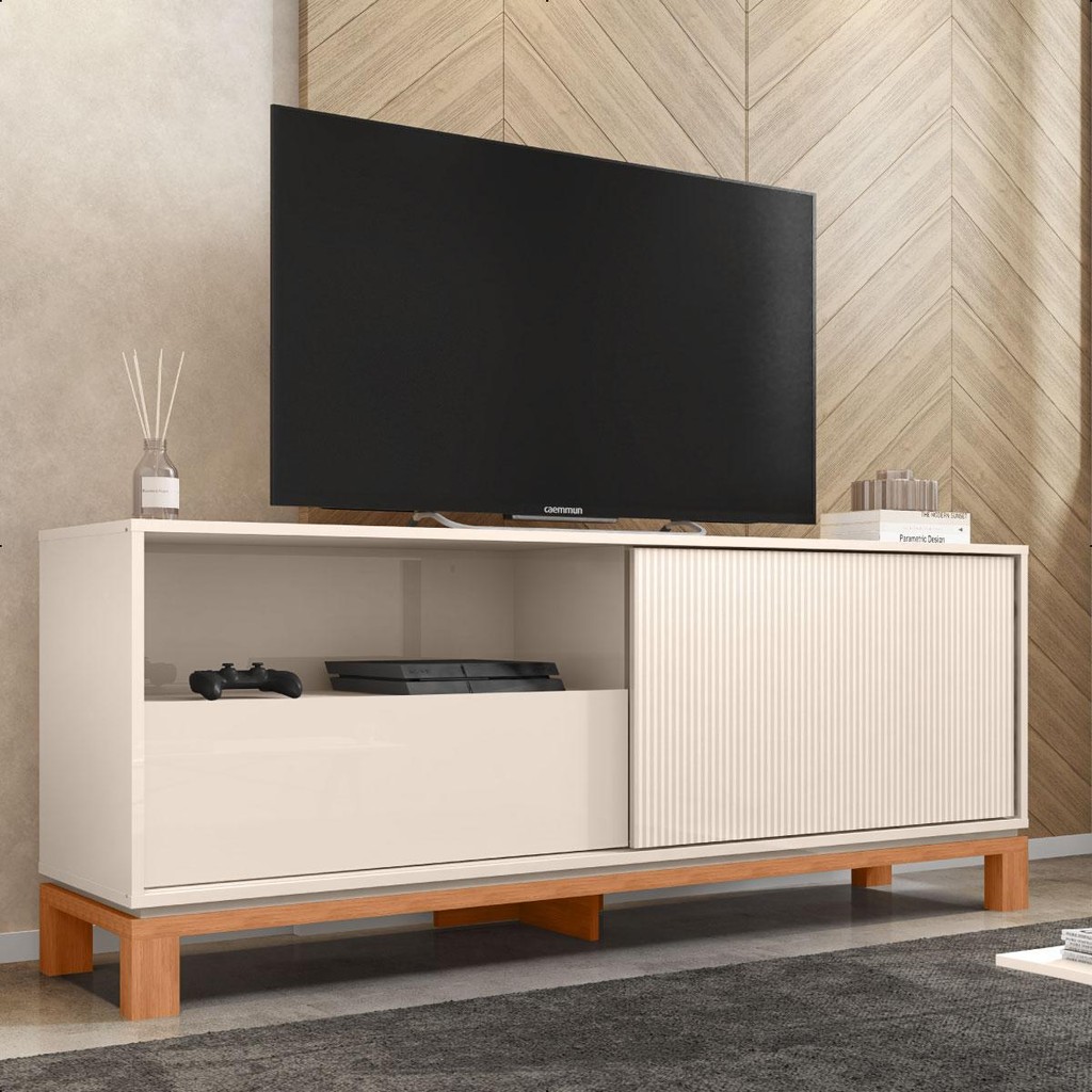 Bancada Rack Para TV até 55 Polegadas Jace Bege Caemmun em Oferta na Shopee