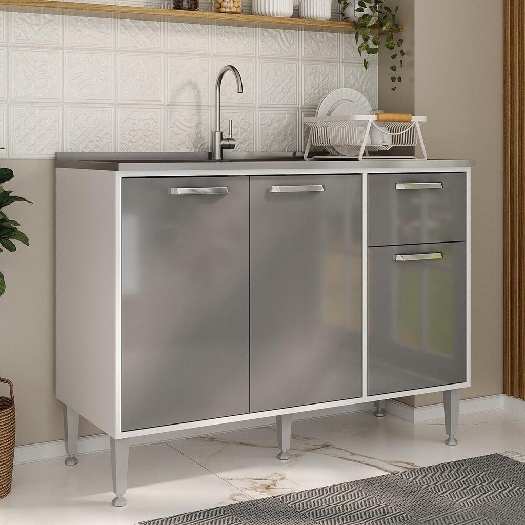 Balcão de Cozinha Gabinete Pia 105cm 3 Portas 1 Gaveta Siena Multimóveis MP2190 em Oferta na Shopee