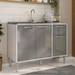 Balcão de Cozinha Gabinete Pia 105cm 3 Portas 1 Gaveta Siena Multimóveis MP2190