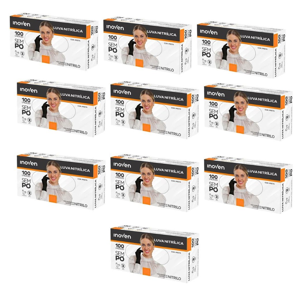 Luva Nitrílica Preta Sem Pó Inoven – Kit com 10 Caixas em Oferta na Shopee