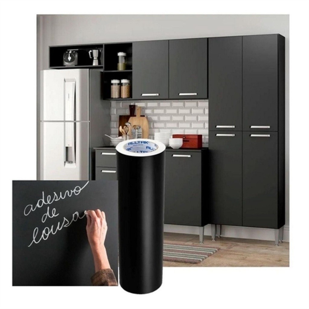 Papel De Parede Adesivo Preto Fosco Para Parede Móveis Geladeiras Eletrodoméstico 5M X 0,45